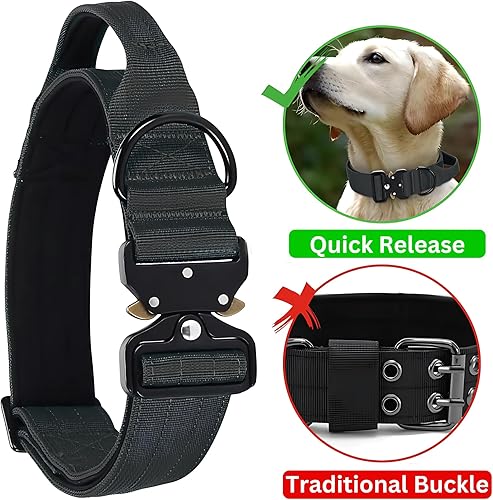 Miniatura 3 de Collar táctico resistente para perro, nailon ajustable con hebilla de metal, duradero y cómodo para perros medianos a grandes (pastor alemán,