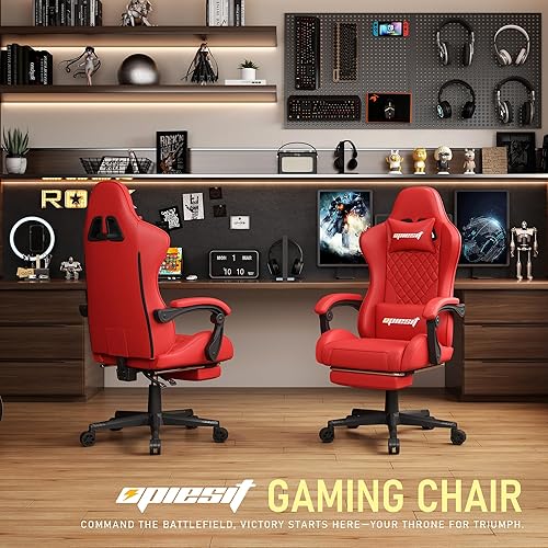 Miniatura 6 de Silla de juegos, sillas ergonómicas de computadora para adultos con reposapiés, silla de oficina de piel sintética con soporte lumbar ajustable y