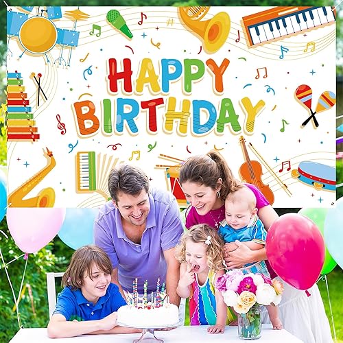 Miniatura 5 de Cartel de notas musicales para niños, decoración de feliz cumpleaños, instrumento musical, fondo de fiesta de rock and roll para niños y niñas,