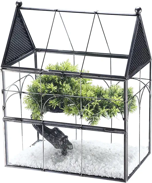 Homtone 19 x 12.5 x 23 cm plants, glass and metal house terrarium, decorative insect terrarium with door and ventilation, ideal for spiders, snails, wedding decoration and room decoration