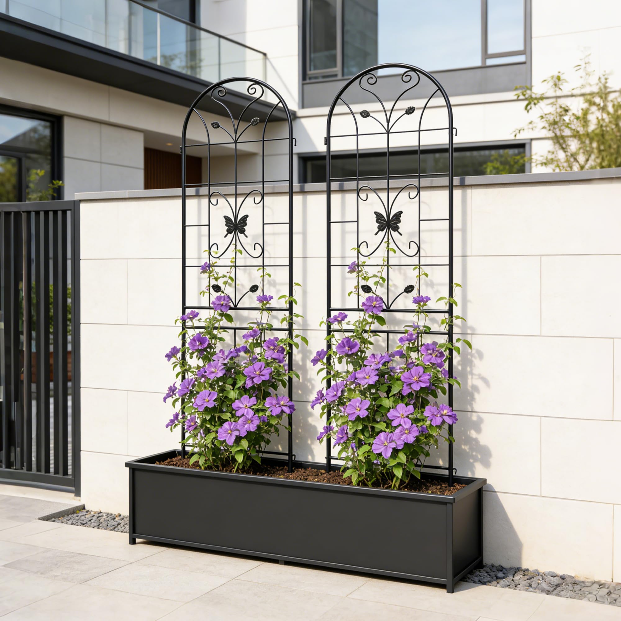 Traliccio da 220 x 50 cm, set da 2/4 pezzi, griglia da arrampicata in metallo per piante rampicanti, griglia di protezione dagli sguardi indiscreti, colore nero, per balcone e terrazza, traliccio da