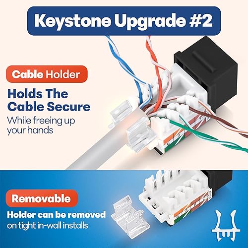 Miniatura 4 de Everest - Paquete de 50 conectores Keystone RJ45 Cat6 en ángulo de 45, color negro, conectores RJ45 hembra de perfil delgado, conector Keystone Cat