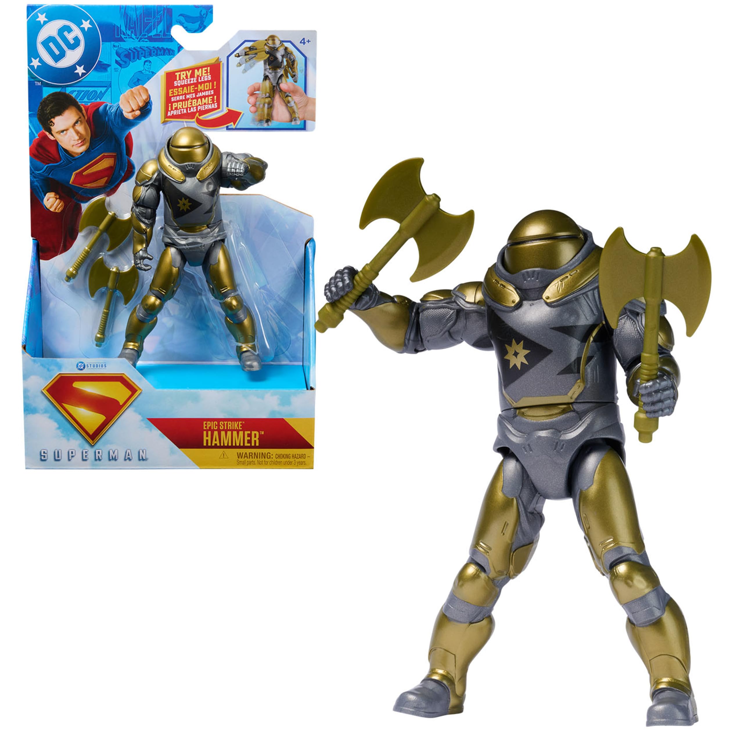 DC Comics, Superman, Hammer of Boravia Epic Strike Action Figure, 6-Inch Tall, Authentic Movie Styling, Includes 2 Accessories, Kids Toys for Boys and Girls Ages 4 and Up