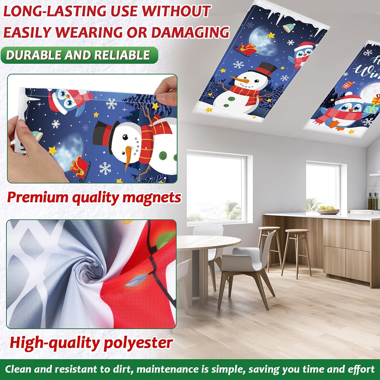 6 Pcs Fluorescent Light Covers with 60 Magnets Decorative for Classroom Ceiling Lights 4 x 2 Feet Magnetic Light Cover Filter Easy Install for Office Hospital Home Ceiling Supplies (Winter Snowman)