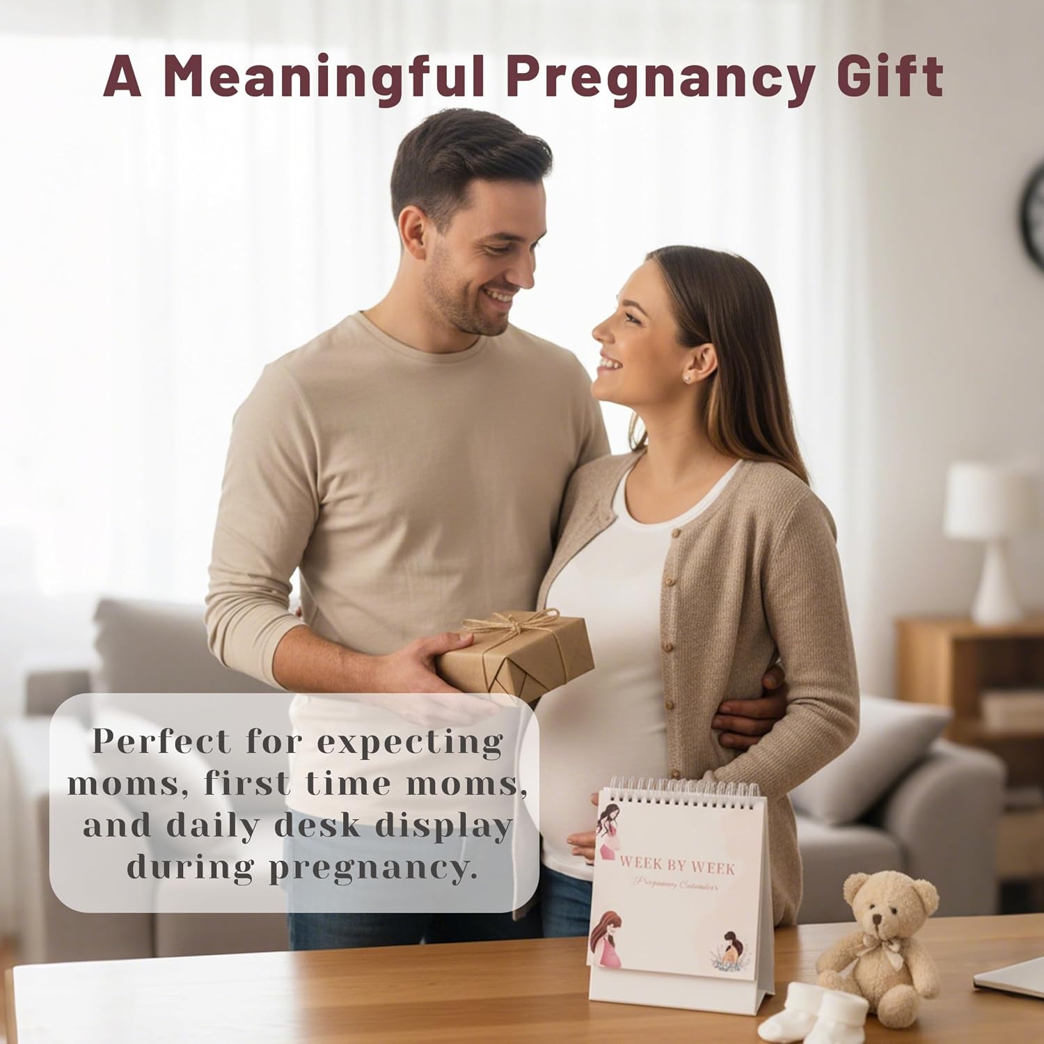 Weekly Pregnancy Calendar pregnancy diary Unique Pregnancy Gifts for Expecting Moms - Baby Growth Tracker Flip Desk Calendar with Fruit Size Illustrations & Development Facts