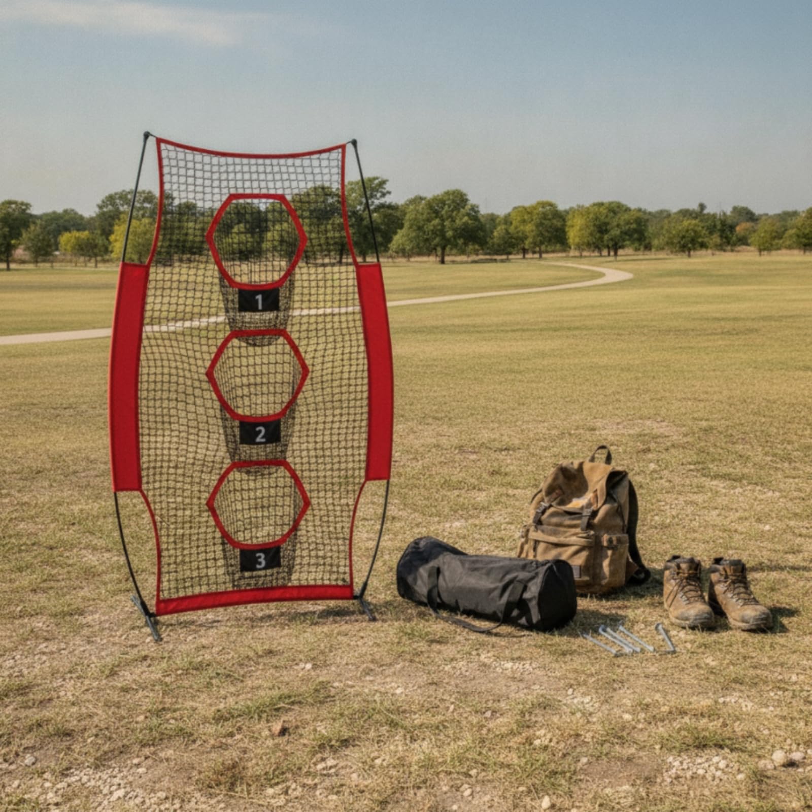 Rete da Allenamento Calcio Portatile Rete Bersaglio Calcio Porta da Lancio Base Stabile Resistenti Picchetti Inclusi Borsa con Tracolla Ferro E