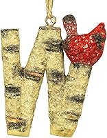 Vista 2 de Adorno de Navidad con letra inicial cardenal rústica, aspecto de madera de abedul, alfabeto, decoración con monograma para árbol de vacaciones