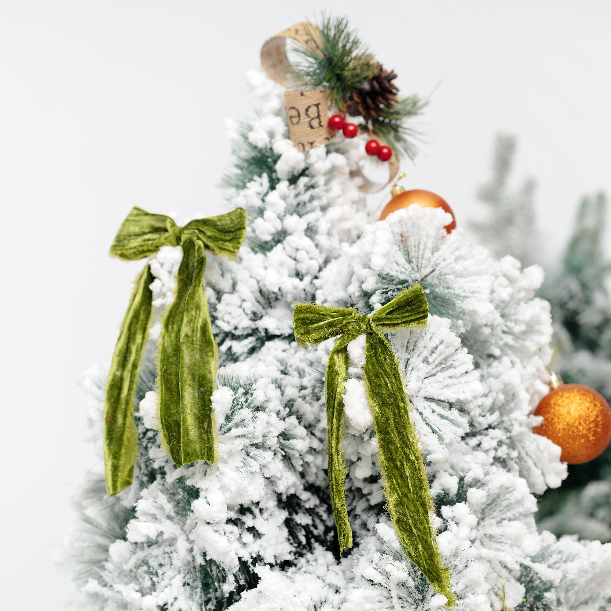 Keypan Moosgrünes Samtband, 3,8 cm x 6 m, zerknittert, handgefertigt, ausgefranst, Vintage-Bänder für Weihnachten, Geschenkverpackung, Baum, Heimdekoration, Kranz, Basteln, Ornamente