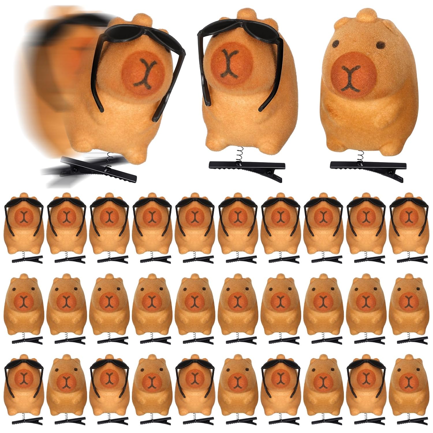 30 Pcs Capybara Hair Clips Sprouts Rave Capybara Hair Accessories with Sunglass Kawaii Cartoon Clips for Summer Festivals Supplies Party