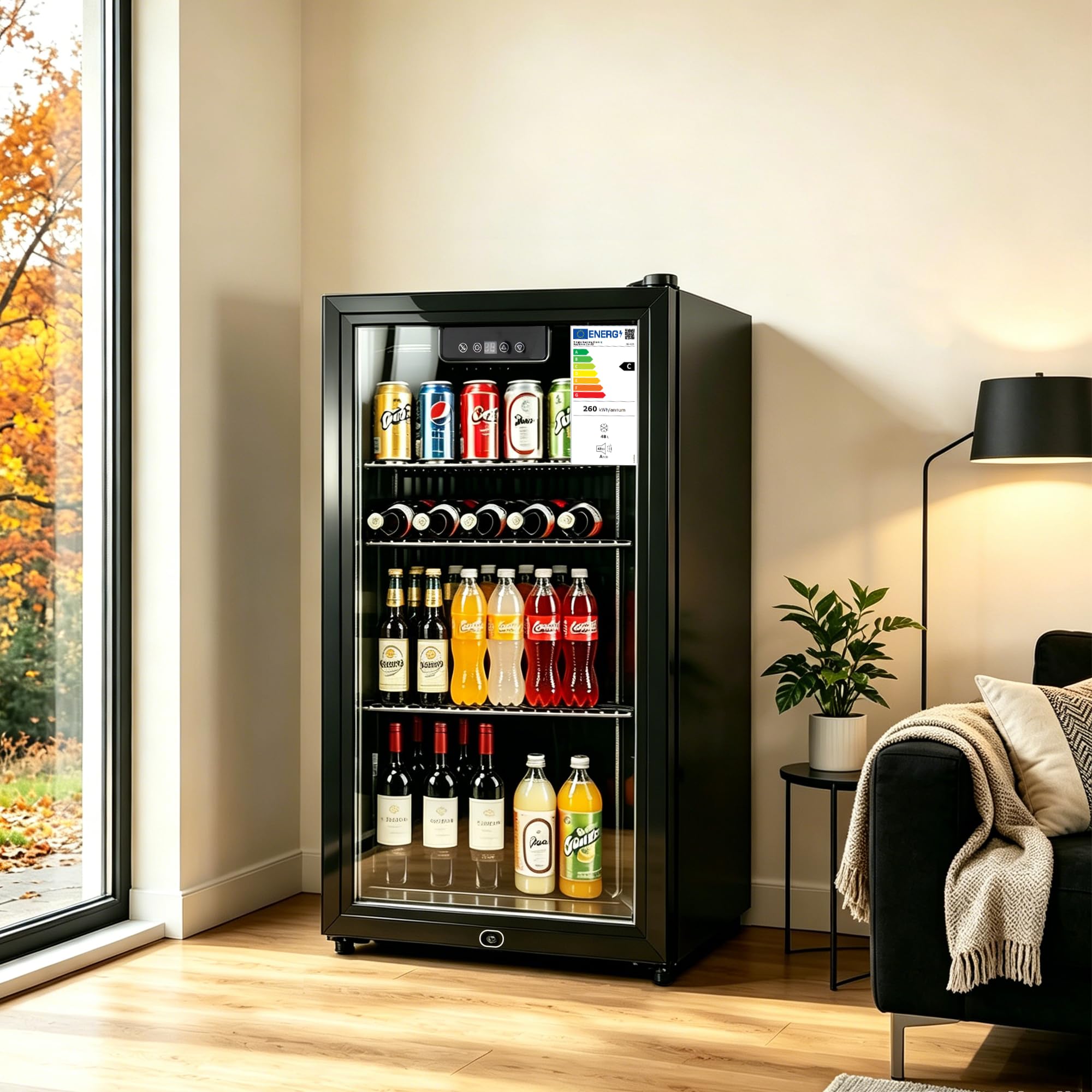 Freistehender & Unterbau Getränkekühlschrank, Dreifach verglaste Glastür, LED-Display & Innenbeleuchtung, Leiser Weinkühler & Bierkühler mit verstellbaren Ablagen und Temperaturregelung