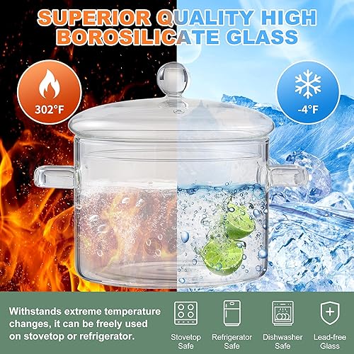 Miniatura 6 de Olla de vidrio transparente de 64 oz64.2 fl oz para cocinar en la estufa con tapa, juego de utensilios de cocina de vidrio para fideos de pasta,