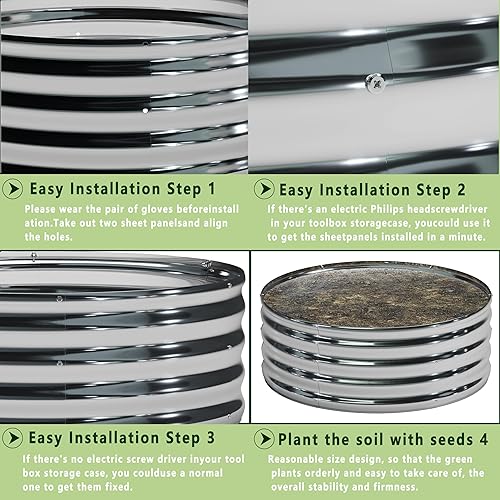 Miniatura 5 de 3PCS 3x3x1FT Kit de Cama de Jardín Elevada Galvanizada, Cajas para Vegetales - Caja de Flores Redonda de Metal, Camas de Plantación Grandes para