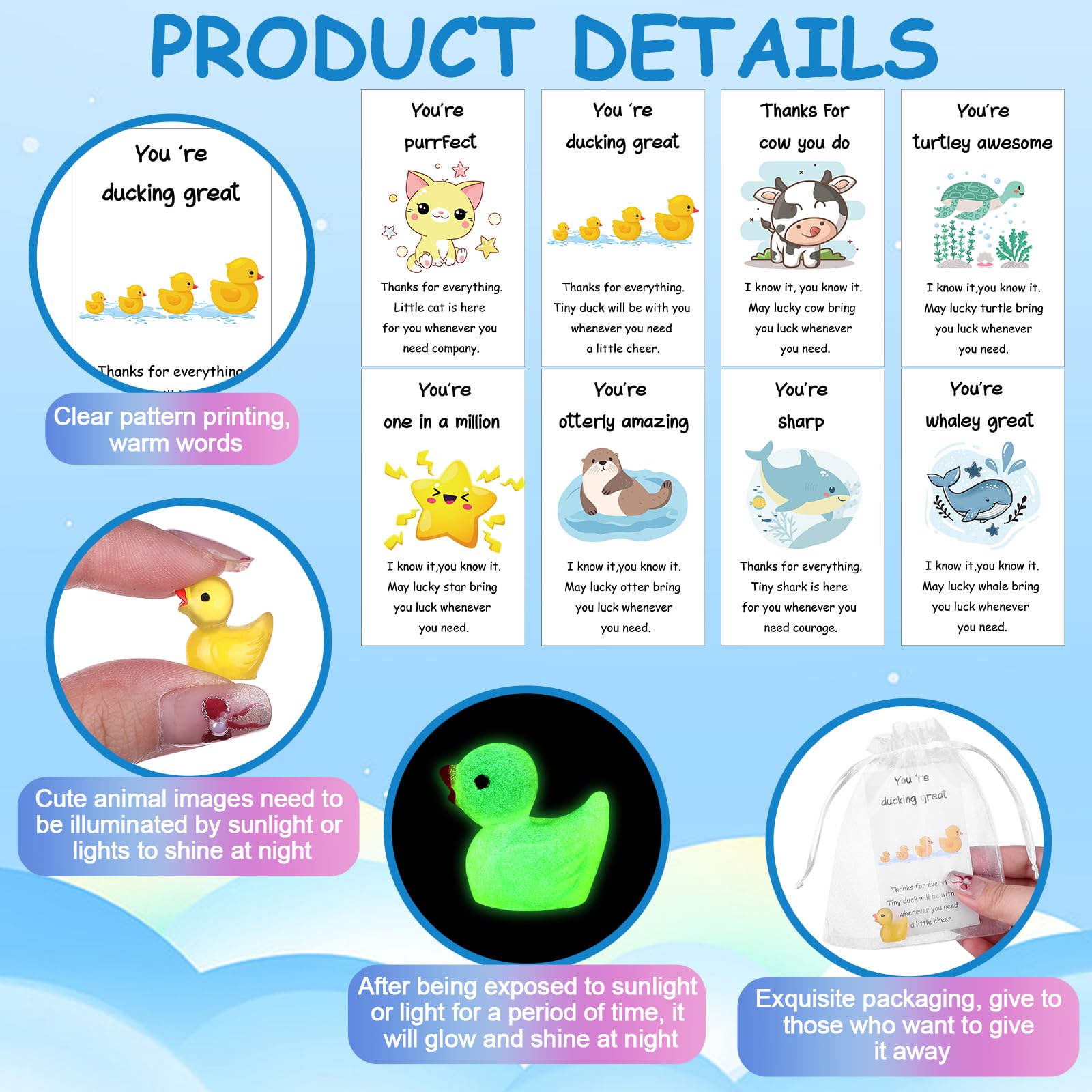 48 Sets Employee Appreciation Gifts Bulk for Coworkers Thank You Staff Gift Inspirational Animal Pun Card Funny Luminous Resin Ornament Emotion Support Positive Gifts for Colleagues Teacher Team Nurse - Image 3
