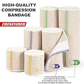 FRESINIDER Premium Elastic Bandage Wrap, 6 Pack (2x2, 2x4, 2x6) Cotton Compression Bandage with Touch Closure at Both Ends, Support & First Aid, Medical, and Injury Recovery