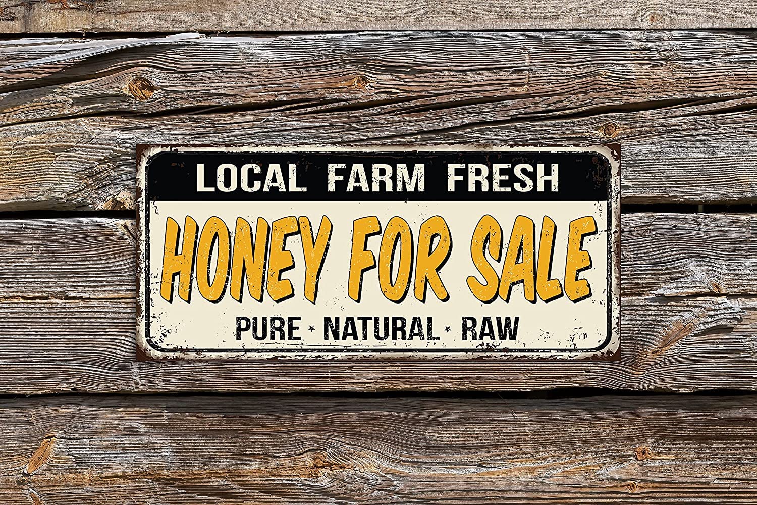Local Farm Fresh Honey for Sale All Natural Raw Commercial Sign Farmhouse Sign Metal Tin Sign Metal Plaque Front Porch Vertical Metal Tin Sign Metal Plaque Home Decor Kitchen Decor 16x4 Inch