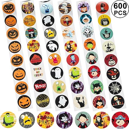 600 Stuck Halloween Aufkleber Rolle 48 Stile Gefalligkeiten Runde Etiketten Mit Kurbis Geist Hexe Verschiedene Muster Fur Party Dekorationen Susses Oder Saures Beutel 6 Rollen Amazon De Burobedarf Schreibwaren
