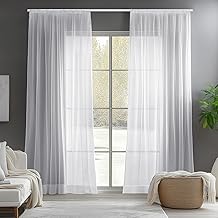 Deconovo Gardinen Transparent Vorhänge für Schiene mit Kräuselband Wohnzimmer Schlafzimmer, 229x140 cm(HöhexBreite), Weiß, 2er Set