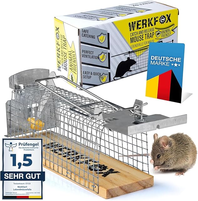 Werkfox® Żywa pułapka na myszy, Humanitarna metoda łapania myszy, Wielokrotnego użytku i bezpieczna. (1 Szt)
