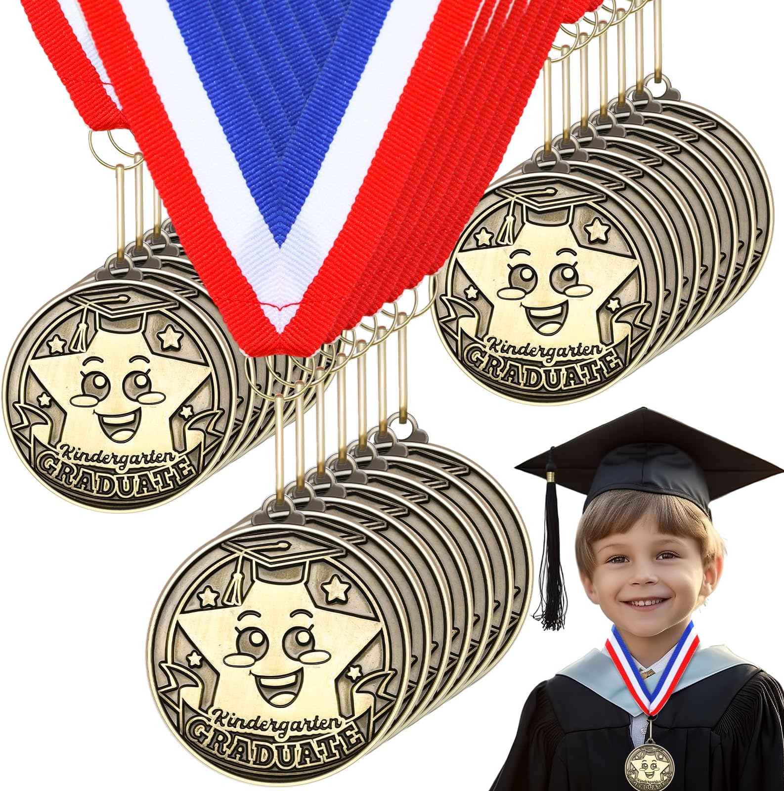 Remuuly 30 Pcs Congrats Kids Graduation Medal with Neck Ribbon Kindergarten and Preschool Graduation Award Medallion 2' Medallion Graduation Prekindergarten Graduation Gifts for Graduating