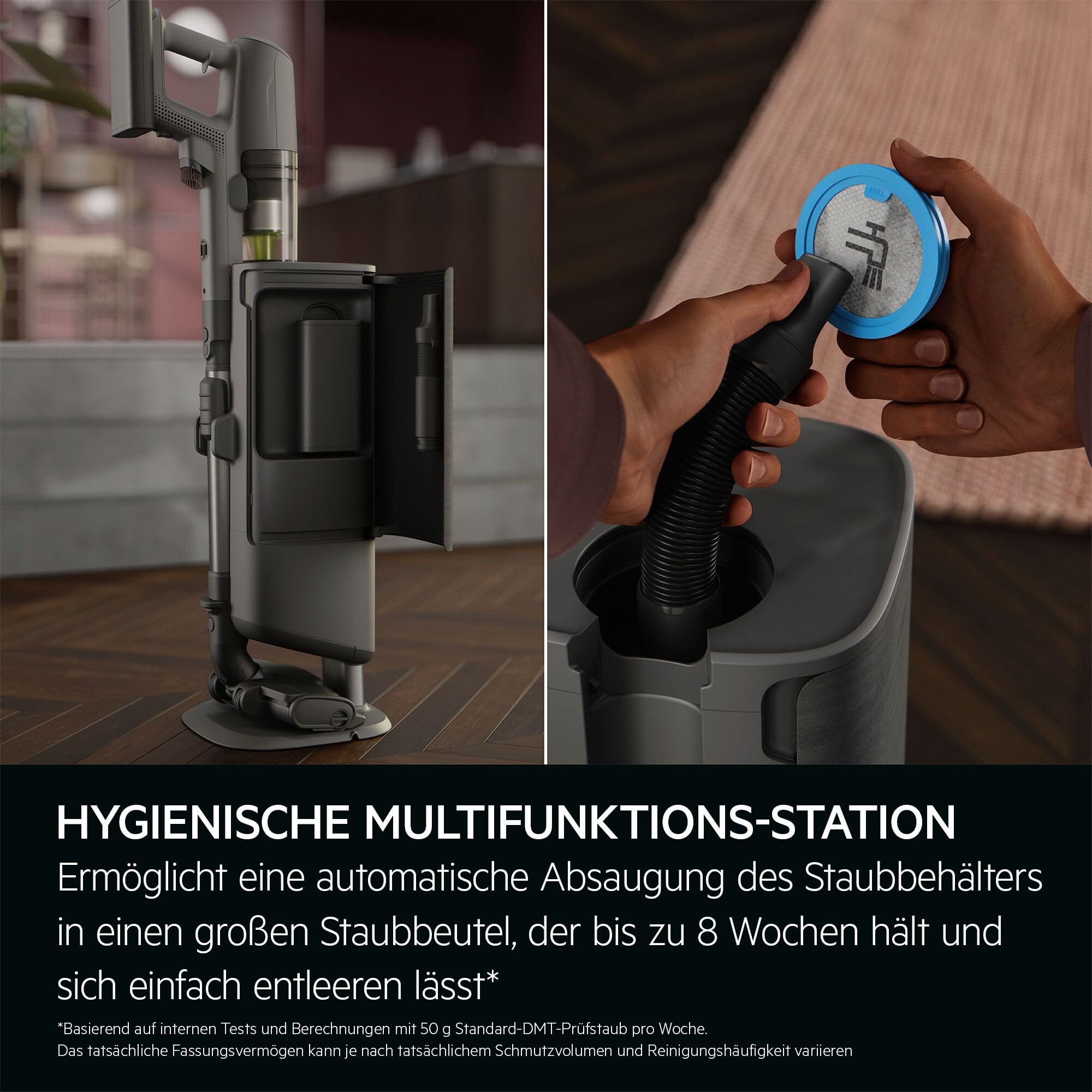 AEG Ultimate 8000 Akku Staubsauger mit Absaugstation, von Stiftung Warentest mit GUT (2,5), Auto‑Modus, 5‑Stufen‑Filtration, für Hartboden, Teppich, 25V Akku wechselbar, 400 ml, Dunkelgrau, AP83AB25DG