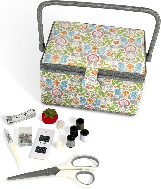 Kit de cesta de costura mediana Dritz lleno de suministros de costura esenciales