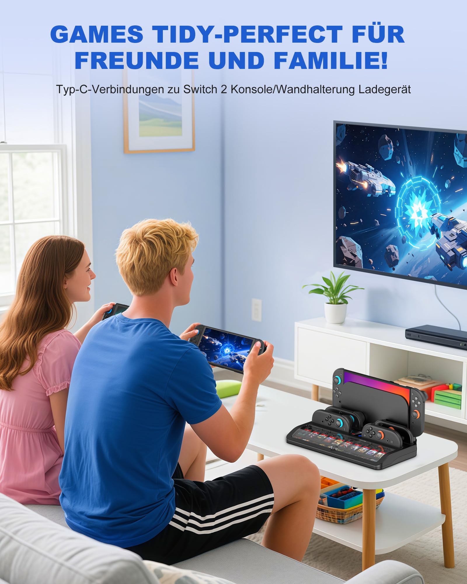 Switch Ladestation für Nintendo Switch 2, 2.5 Stunden Controller Ladestation für Joycons mit 20 Spielesteckplätzen, Spiele Aufbewahrung Docking Station Zubehör