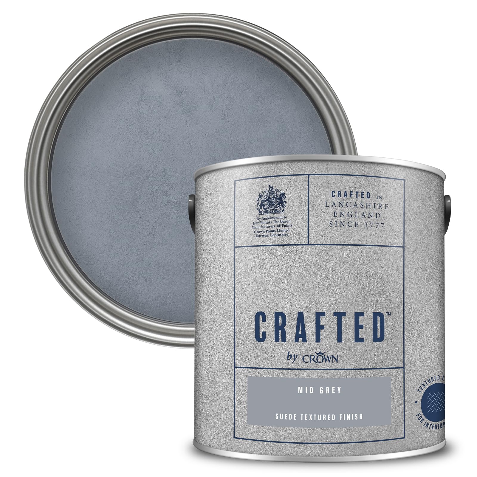Crown CRAFTED Suede Mid Grey Paint for Walls & Ceilings 2.5L