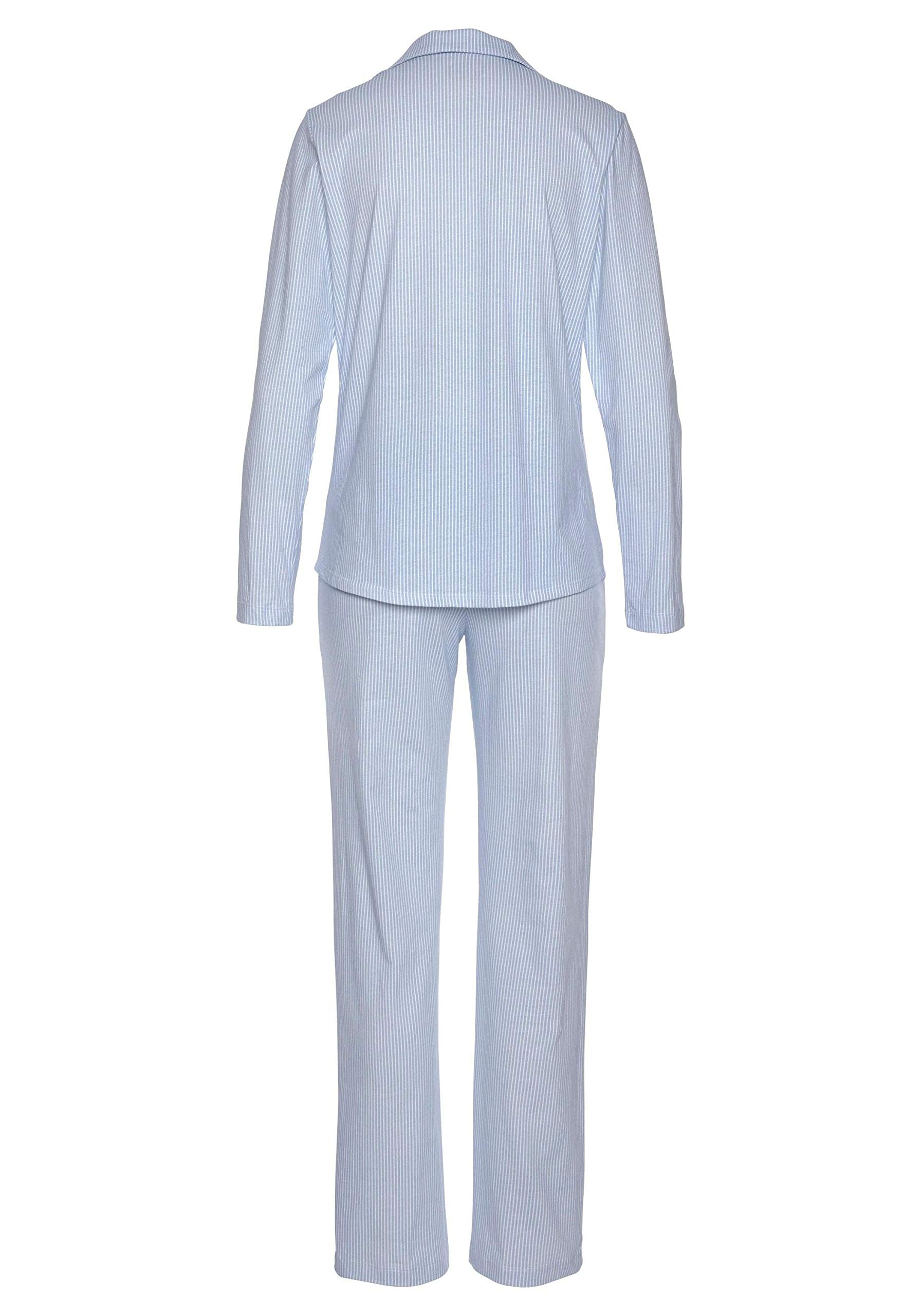 Lascana Damen Vivance Dreams Damen Pyjama aus weicher Baumwolle im zeitlosen Streifen-Design klassisch, weiche Baumwollqualität