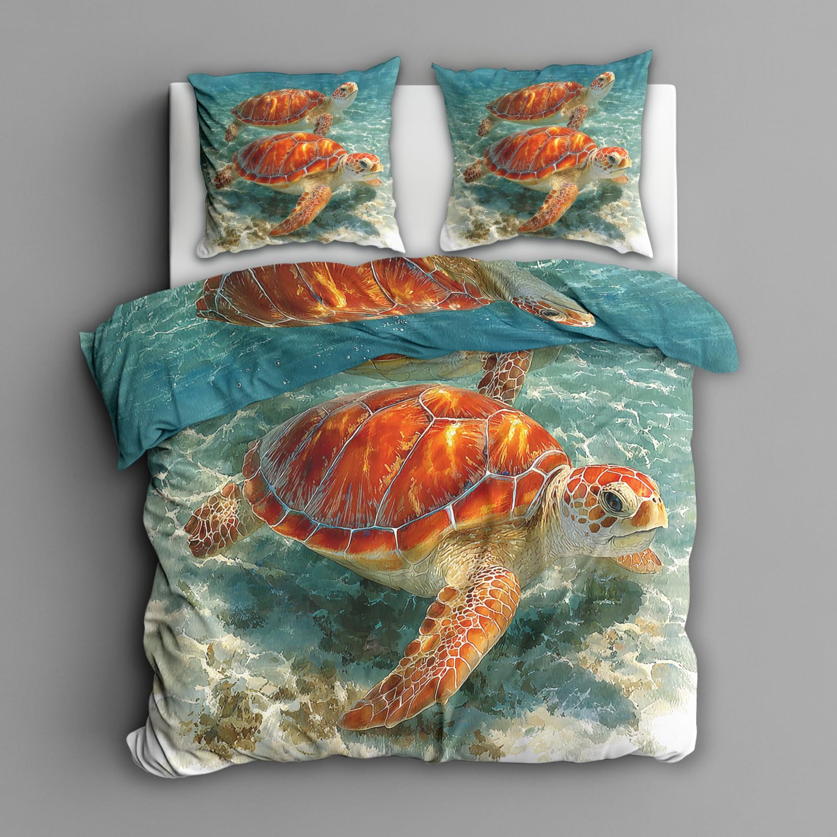 Parure de lit tortue de mer en microfibre douce pour chambre parentale style bord de mer