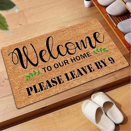Miniatura 4 de Tapete divertido para decoración del hogar, con texto en inglés "Welcome To Our Home Please Leave By Nine", tapete de 15.9 pulgadas de ancho x 23.7