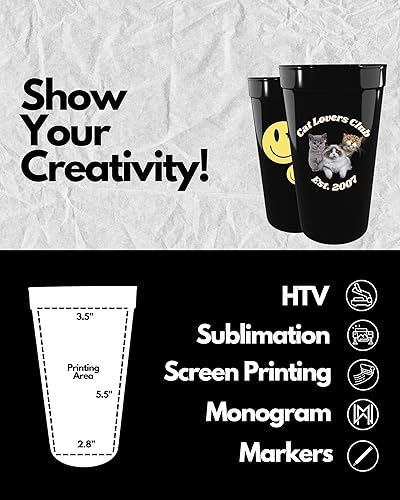 Miniatura 3 de PartyPrints Paquete de 10 vasos de plástico en blanco reutilizables de 32 onzas  Copas de estadio a granel  Vasos de fiesta extra grandes sin BPA