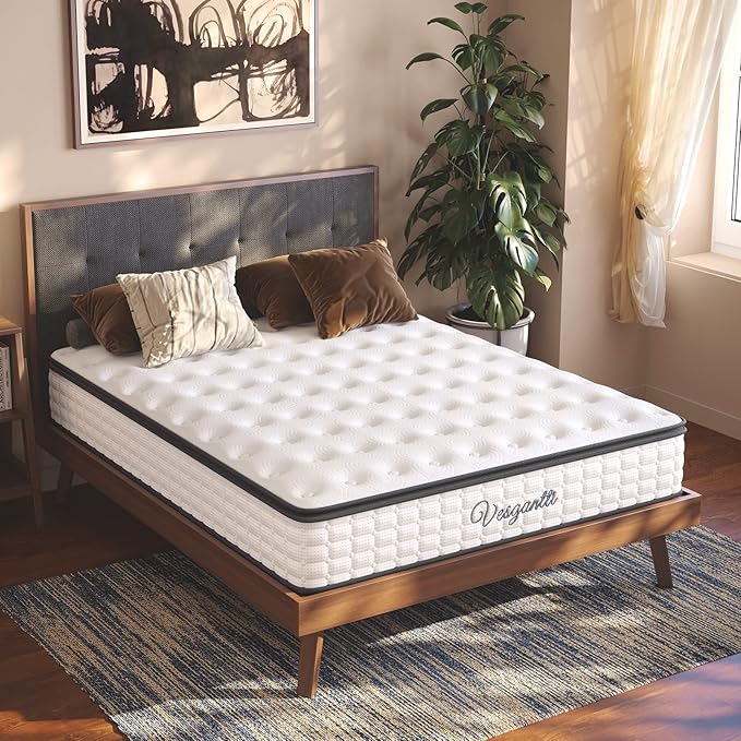 Vesgantti Full Mattress 10 Inch Innerspring Multilayer Hybrid Full Mattress - Ergonomic Design with Memory Foam and Pocket Spring Mattress Full Size, Medium Firm Feel, Grey