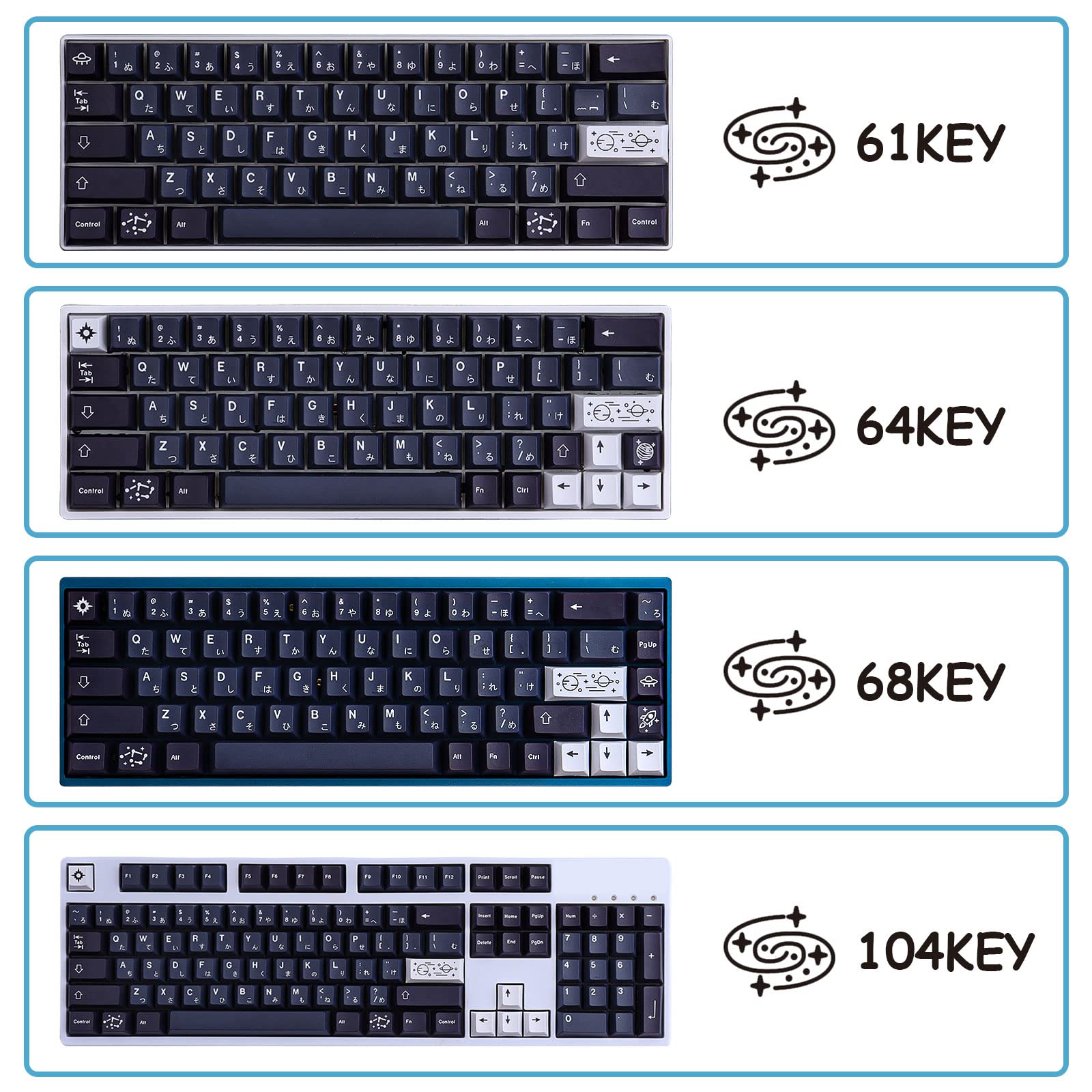 K☆☆ JakeTsai PBT Kaycaps, 161 Keys Galaxy Cherry Profile Japanese