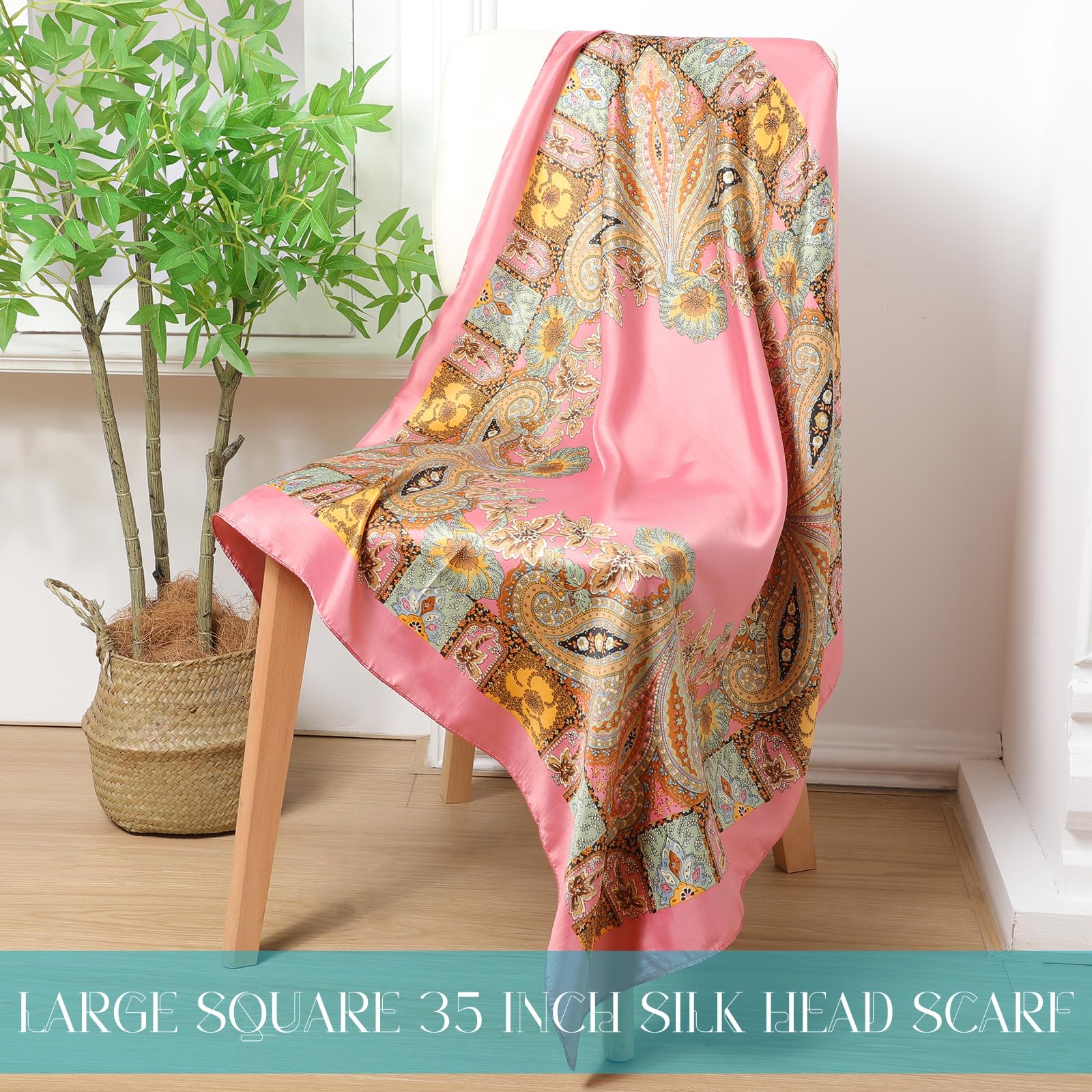 Hicarer 24 Stück Seidenkopftuch, 89,9 cm, groß, quadratisch, zum Schlafen, Haarwickeln, Satin-Schal für Damen