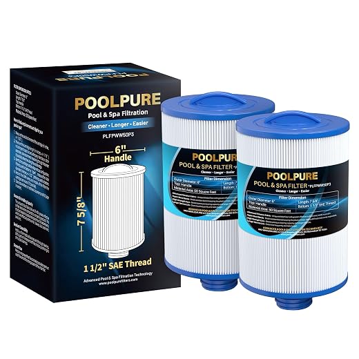 POOLPURE Replacement for Spa Filter PWW50P3(1 1/2" Coarse Thread), Unicel 6CH-940, 817-0050, Filbur FC-0359, 25252, 378902, 03FIL1400, 45 sq.ft Screw in Hot Tub Filter,L x OD:7 5/8"x 6" 2 Pack