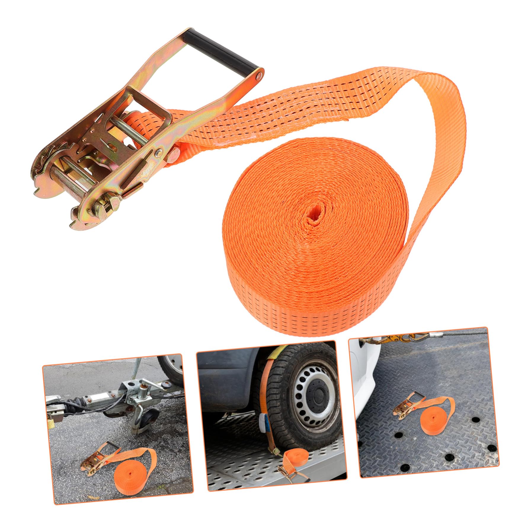 Sangle à Cliquet 3 Ton en Polyester et Métal, Orange | Multi-usages pour Bagages et Chargement, Serrage à Cliquet, Maintien Fiable