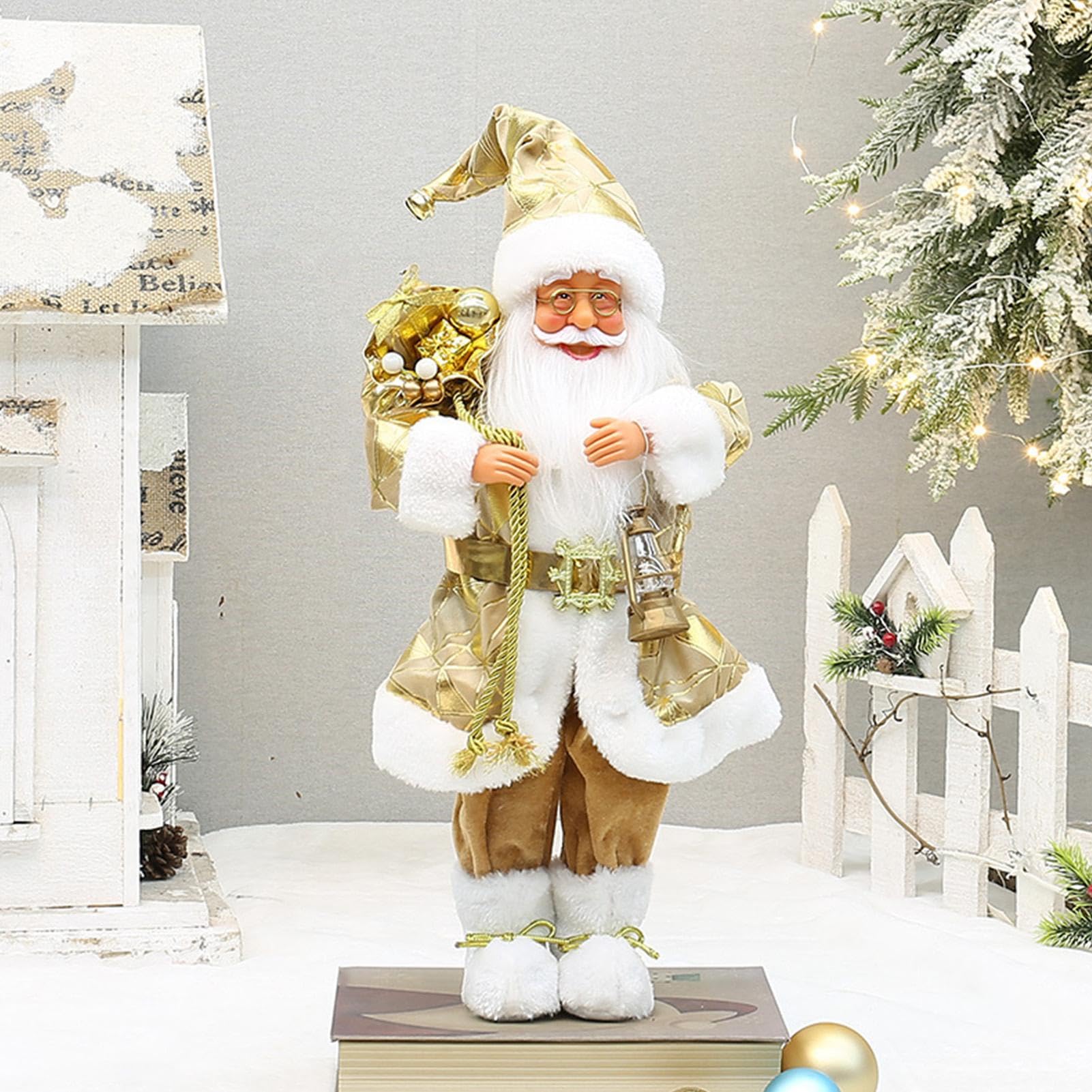 Estatua De Papa Noel Figura De Pie De 46 Centímetros | Decoración De Figura De Papa Noel Para Navidad De Pie Para Hogar Mesa Escritorio Ventana Chimenea Familia Amigos Colegas y