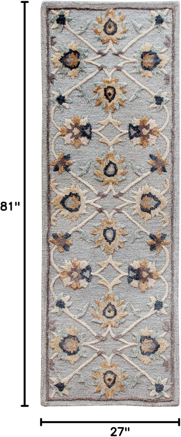 Handmade Tufted Wool Runner Rug, 2'3" x 6'9", Blue Stain-Resistant