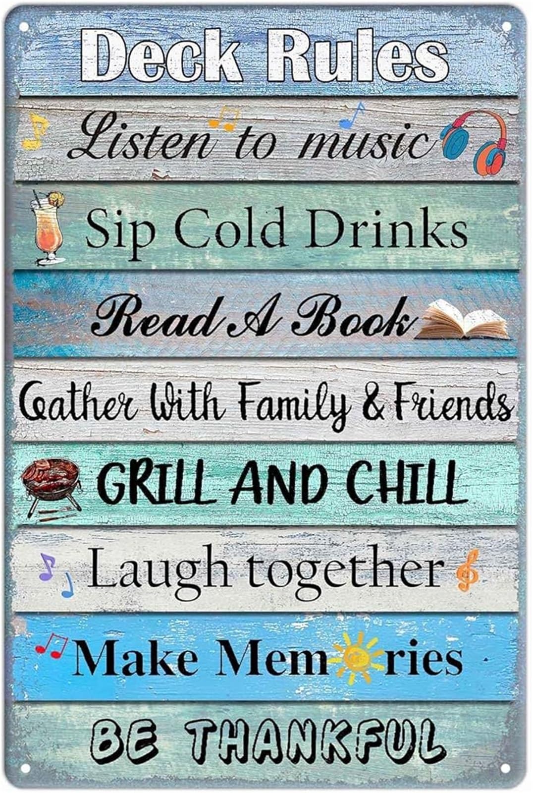 EKFBQBGW Vintage Funny Deck Rules Metal Tin Sign Outdoor Wall Decor Patio Poolside Porch Backyard Summer Living Plaque 8 X 12 in