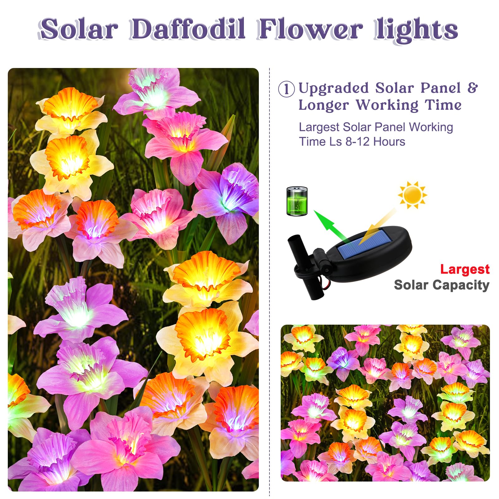 FWLWTWSS Solar Lights Outdoor Garden, 2 Pack Snow Lotus Solar Garden Lights - Image 2