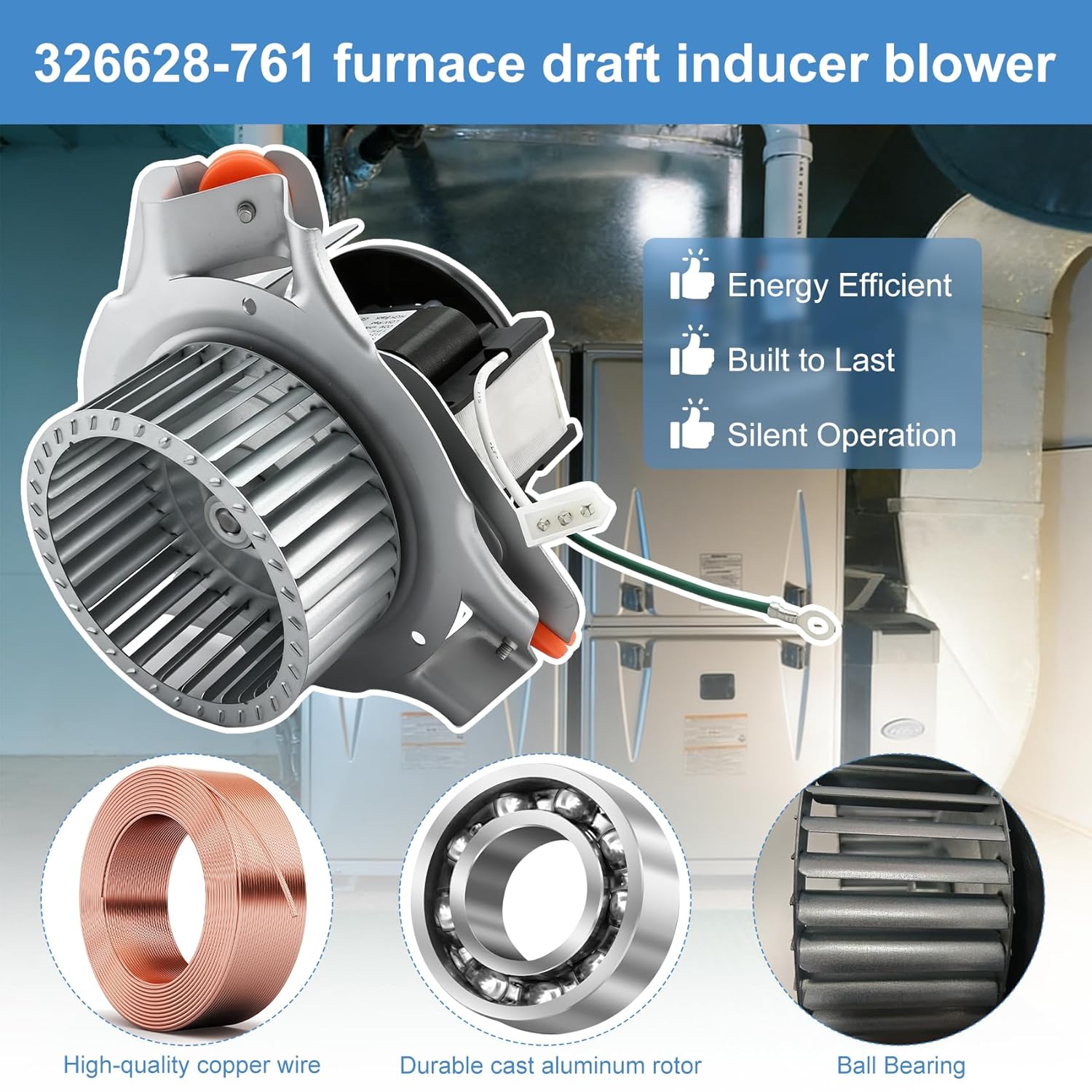 326628-761 Furnace Draft Inducer Motor, Compatible with Carrier Bryant Payne 310AAV024045AAJA PG8JAA024045AAJA, Furnace Exhaust Vent Venter Blower Motor Assembly, Replacement HC21ZE125A 349336-761