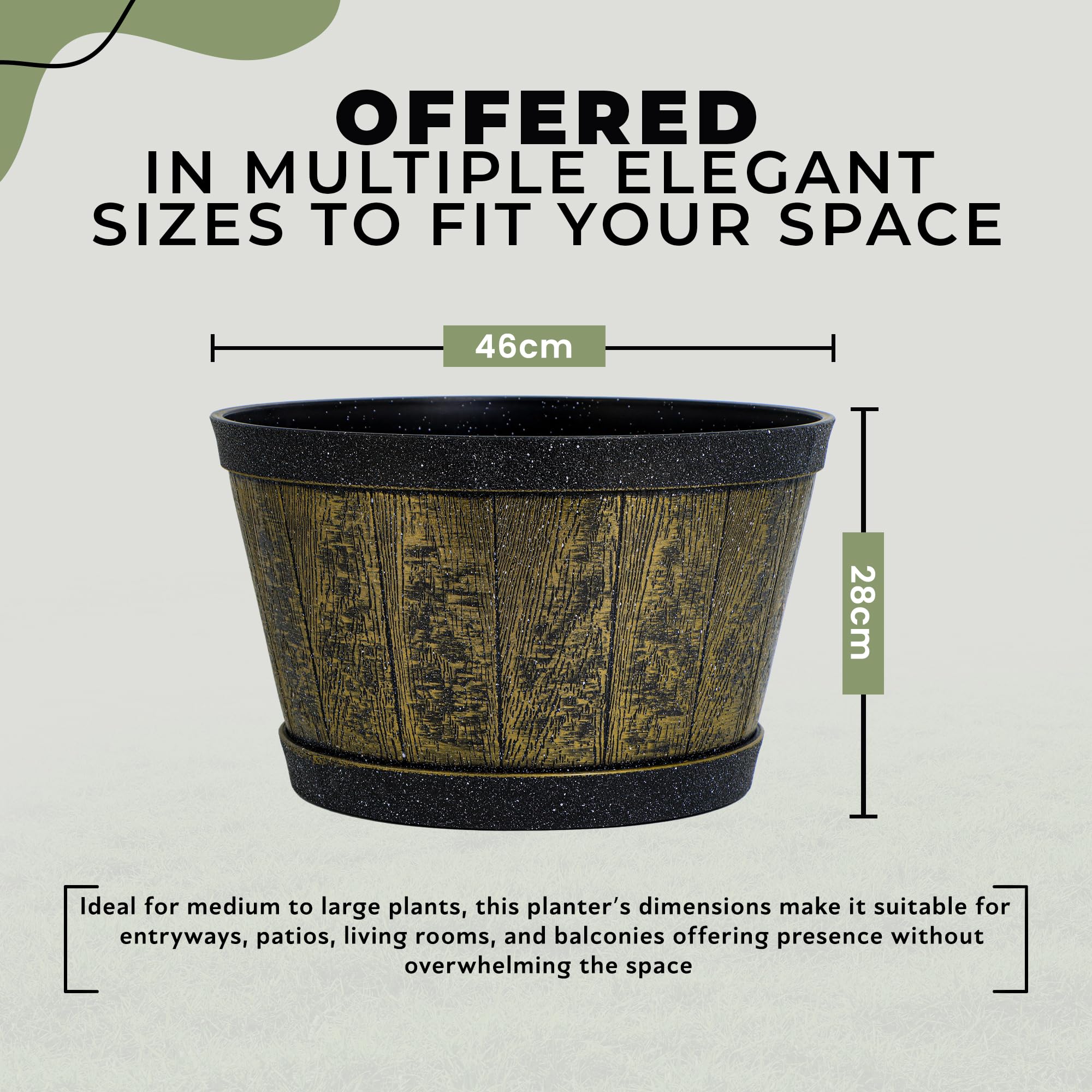 SG Traders Round Plastic Whisky Barrel Garden Pot Flower Pots Planter Tub Patio Pot Outdoor Traditional Barrel Brown with Silver Bands Garden Plant Pot Outdoors with Drainage Holes (Pack of 1) - Image 3