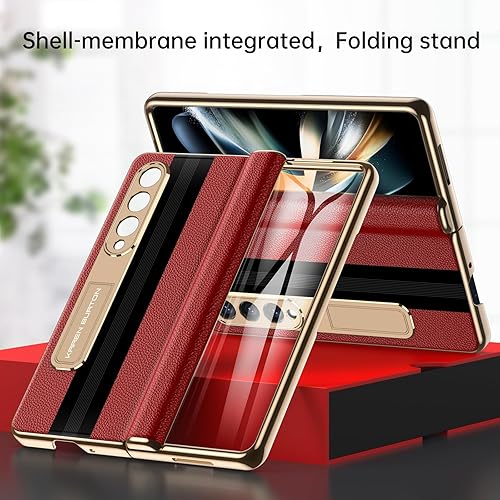 Miniatura 6 de karenDon Funda para teléfono Samsung Galaxy Z Fold 4 piel auténtica de lujo Premier Protección de bisagra de cuerpo completo Protector de pantalla