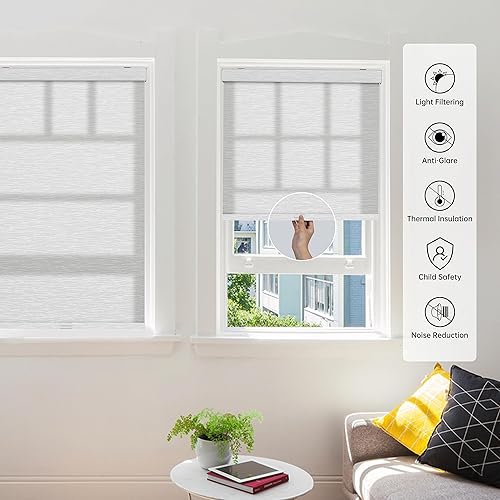 Miniatura 2 de BERISSA - Persianas enrollables con filtro de luz para ventanas, sin cordones, con jacquard a rayas, tela con aislamiento térmico, protección UV,