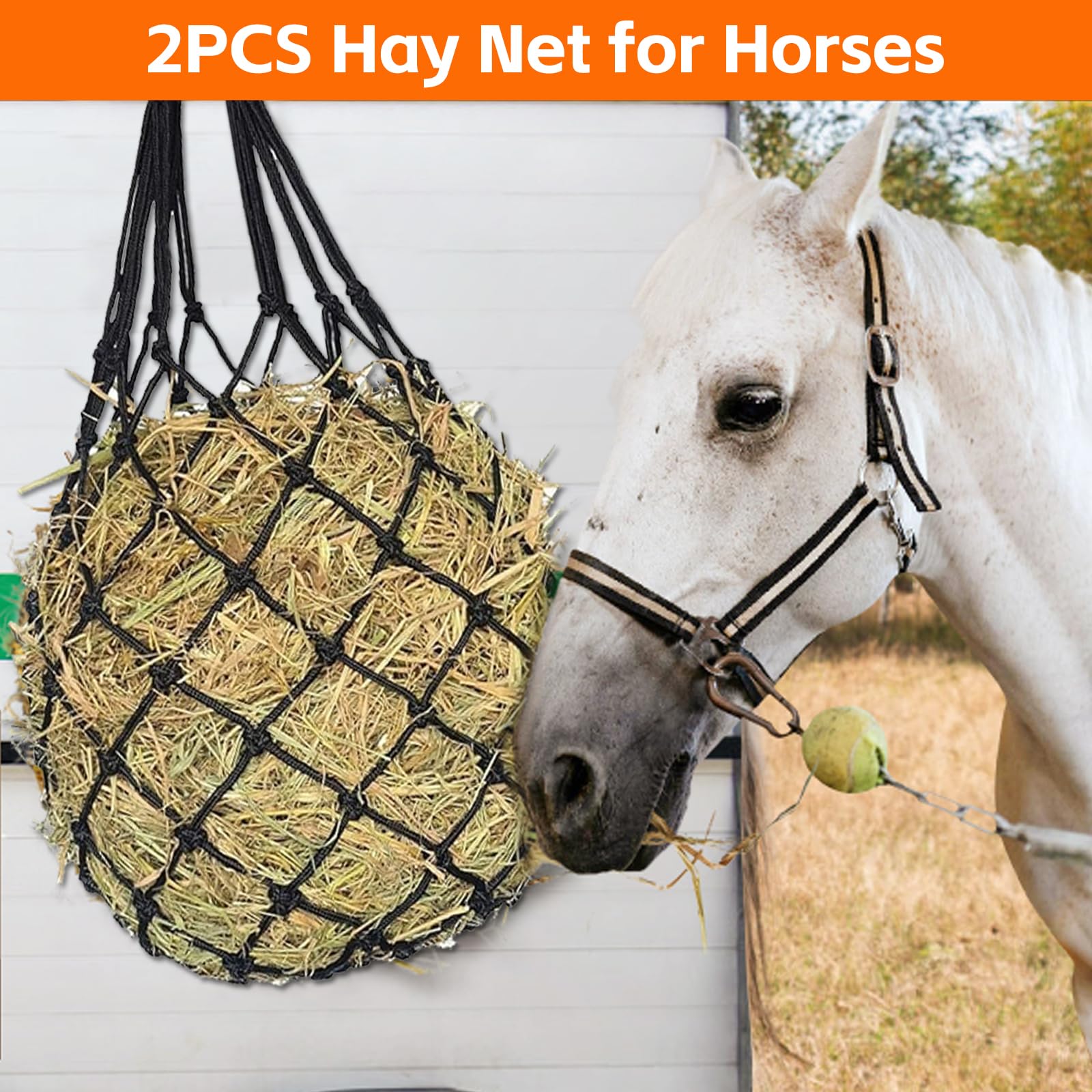 2 Pièces Filets à Foin, Mailles Fines 5X5cm, Portable Filet a Foin Cheval Robuste et Durable, Cela Peut Ralentir la Vitesse à Laquelle Cheval Mange et Réduire Gaspillage D'aliments (Noir)