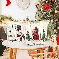 Vista 5 de Whaline 3 bolsas de lona de Navidad a cuadros, árbol de Navidad, camión, muñeco de nieve, bolsa de compras de Navidad para invierno, reutilizable