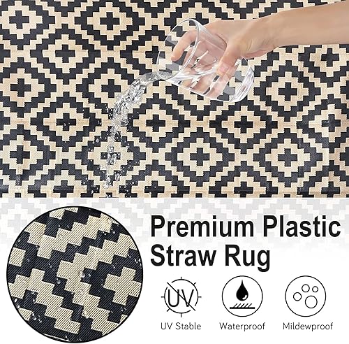 Miniatura 8 de Alfombras de exterior de 9 x 12 pulgadas para patio, alfombra impermeable para exteriores, alfombra de paja de plástico, alfombra de campamento,