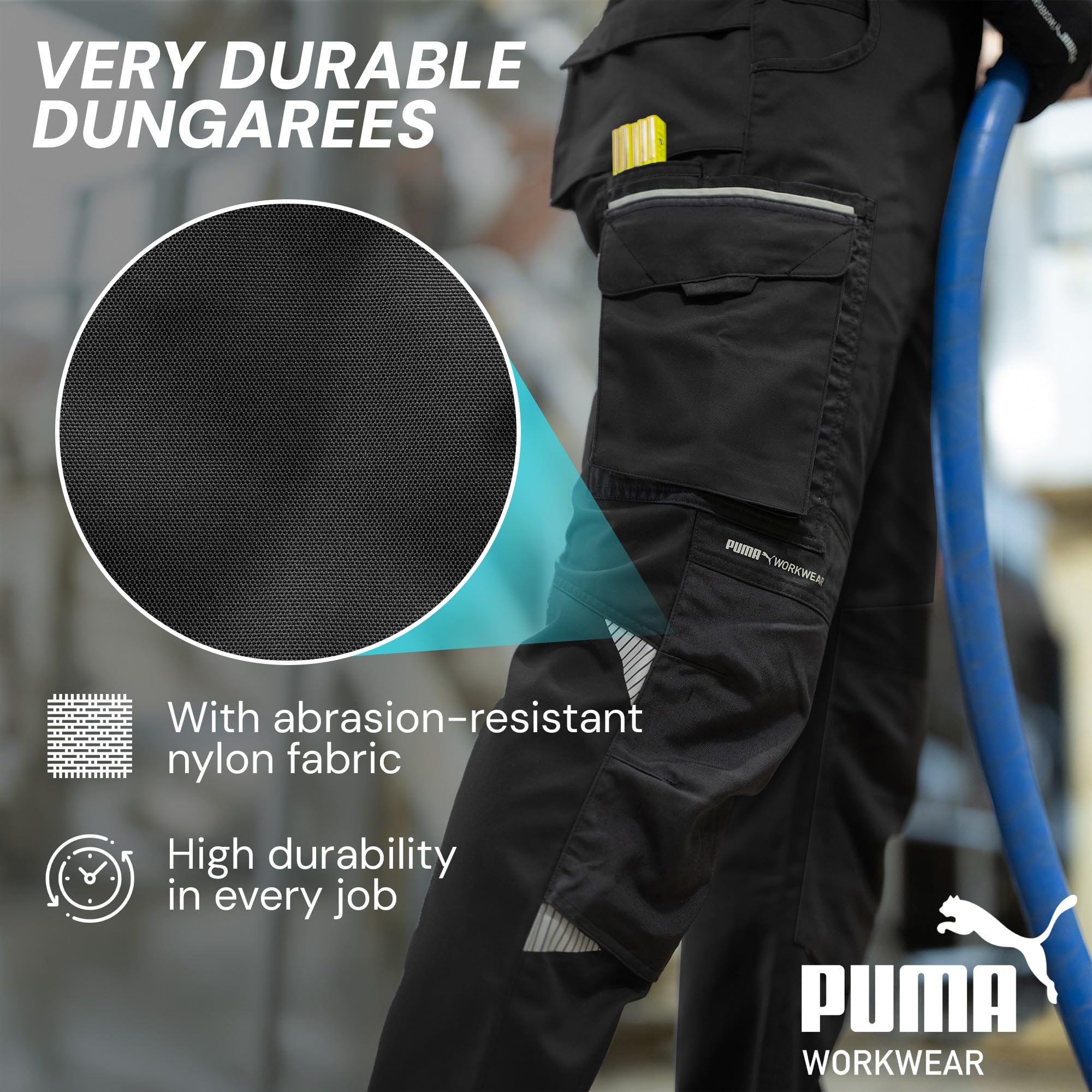 PUMA Workwear Premium ogrodniczki z wieloma kieszeniami i dodatkowo wzmocnioną tkaniną nylonową