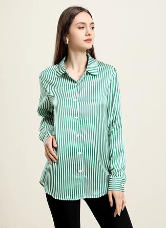 DAISYSILK Luxury Mulberry Silk Stripe Silk Blouse Long Sleeve Button-Down Shirt