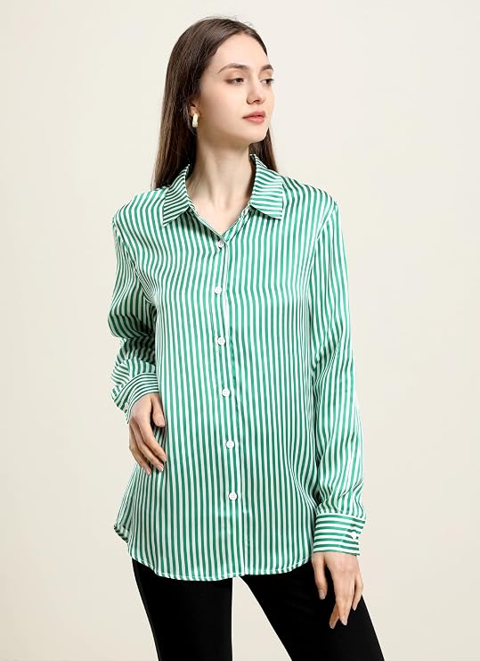 DAISYSILK Luxury Mulberry Silk Stripe Silk Blouse Long Sleeve Button-Down Shirt